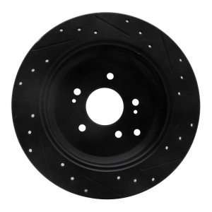 Hyundai Veracruz Brake Rotor (1) - Rear Left - R1 Concepts - Drilled & Slotted - Black - `07-`12